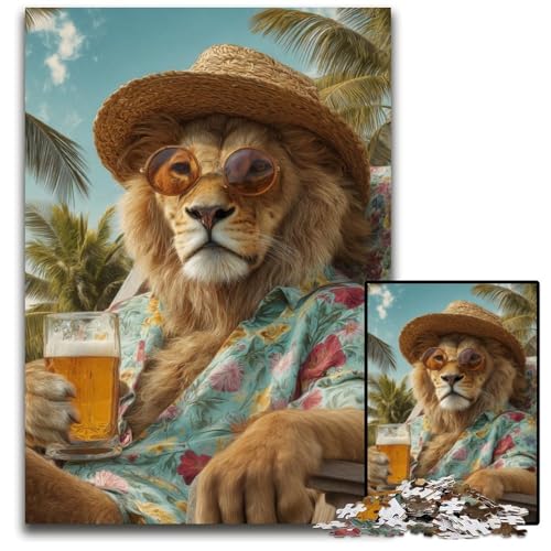 1000-teiliges Puzzle für Jugendliche, Löwe im Urlaub, Holzpuzzle, dekomprimierendes intellektuelles Lernspielzeug, gutes Geschenk für Erwachsene und Jugendliche, 50x75cm 1000-teiliges Puzzle für Jugendliche, Löwe im Urlaub, Holzpuzzle, dekomprimierendes intellektuelles Lernspielzeug, gutes Geschenk für Erwachsene und Jugendliche, 50x75cm von JIANGENNF