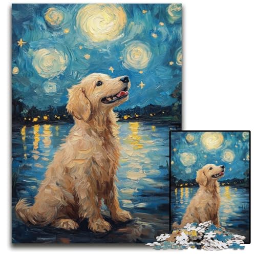 1000-teiliges Puzzle für Jugendliche, Nachthimmel-Hund, Holzpuzzle, dekomprimierendes intellektuelles Lernspielzeug, gutes Geschenk für Erwachsene und Jugendliche, 50x75cm von JIANGENNF