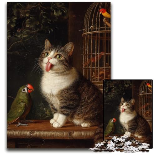 1000-teiliges Puzzle für Jugendliche, Papagei und Katze, Holzpuzzle, interessanter Stressabbau, Geschenkideen für 14+, 50x75cm von JIANGENNF