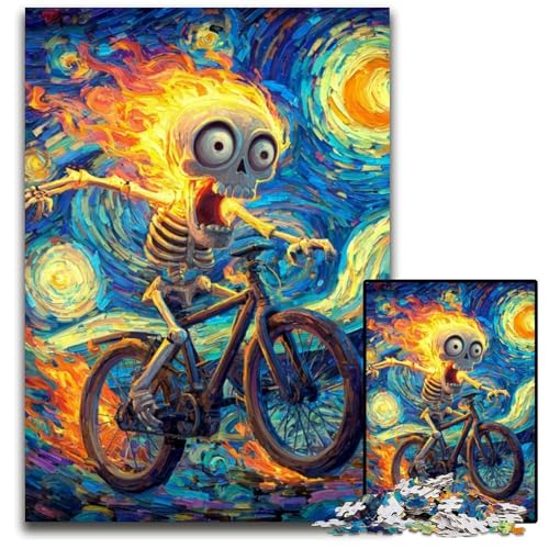 1000-teiliges Puzzle für Jugendliche, Skelett, das Fahrrad fährt, Papppuzzle, dekomprimierendes intellektuelles Lernspielzeug, gutes Geschenk für Erwachsene und Jugendliche, 26x38cm von JIANGENNF
