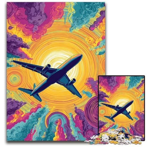 1000-teiliges Puzzle für Teenager, Farbflugzeug-Puzzle aus Holz als Geschenk zur Heimdekoration, anspruchsvolles Familienspielzeug, perfekt für Spieleabende, 50x75cm von JIANGENNF