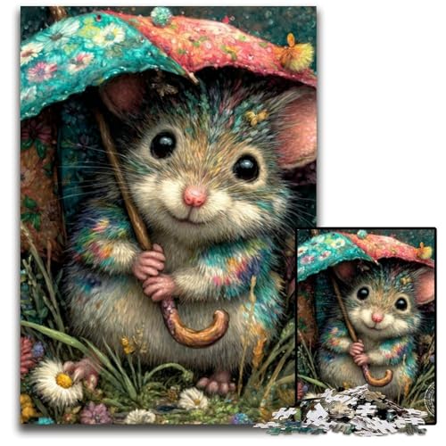 1000-teiliges Puzzle für Teenager, Maus mit Regenschirm, Holzpuzzle, farbenfrohe Heimdekoration und interaktives Familienspiel, 50x75cm von JIANGENNF