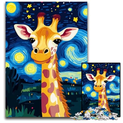 1000-teiliges Puzzle für Teenager, Nachthimmel-Giraffe, Holzpuzzle, interessanter Stressabbau, Geschenkideen für 14+, 50x75cm von JIANGENNF