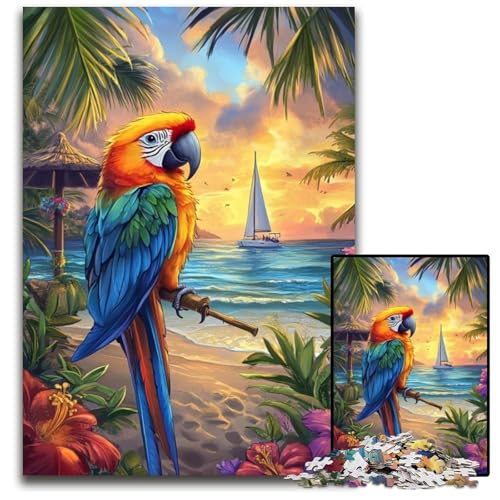 1000-teiliges Puzzle für Teenager, Papagei am Meer, Papppuzzle, farbenfrohe Heimdekoration und interaktives Familienspiel, 26x38cm von JIANGENNF