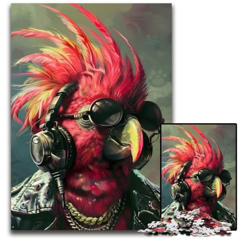 1000-teiliges Puzzle für Teenager, Roter Papagei, Holzpuzzle, farbenfrohe Heimdekoration und interaktives Familienspiel, 50x75cm von JIANGENNF