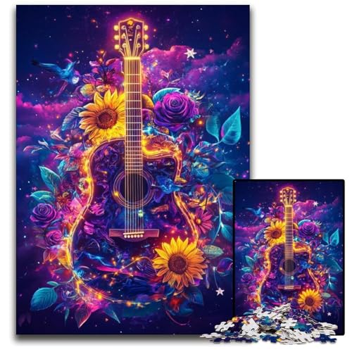 1000-teiliges Puzzle für Teenager, Sonnenblumen-Gitarren-Puzzle als Geschenk zur Heimdekoration, anspruchsvolles Familienspielzeug, perfekt für Spieleabende, 26x38cm 1000-teiliges Puzzle für Teenager, Sonnenblumen-Gitarren-Puzzle als Geschenk zur Heimdekoration, anspruchsvolles Familienspielzeug, perfekt für Spieleabende, 26x38cm von JIANGENNF