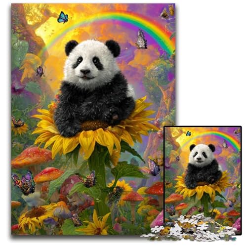1000-teiliges Puzzle für Teenager, Sonnenblumen-Panda, Kartonpuzzle, farbenfrohe Heimdekoration und interaktives Familienspiel, 26x38cm von JIANGENNF