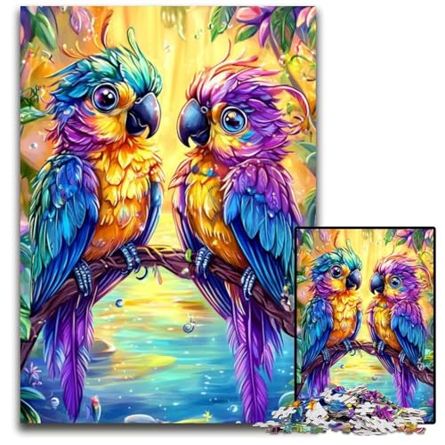 1000-teiliges Puzzle für Teenager, Zwei Papageien, Papppuzzle, farbenfrohe Heimdekoration und interaktives Familienspiel, 26x38cm von JIANGENNF