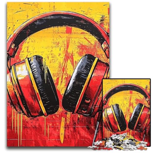 1000-teiliges Puzzle für Teenager, künstlerische Kopfhörer, Holzpuzzle, interessanter Stressabbau, Geschenkideen für 14+, 50x75cm von JIANGENNF