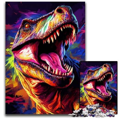 1000-teiliges Puzzle mit Dinosaurier-Kunst, anspruchsvolles Denkspiel, dekoratives DIY-Spiel, interaktives Familienspielzeug, 26x38cm/10,23x14,96 Zoll von JIANGENNF