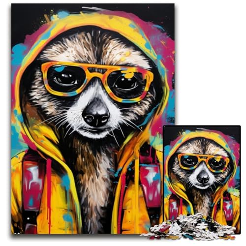 1000-teiliges Puzzle mit Erdmännchen-Graffiti-Malerei, anspruchsvolles Denkspiel, dekoratives DIY-Spiel, interaktives Familienspielzeug, 50x75cm/19,68x29,52 Zoll von JIANGENNF