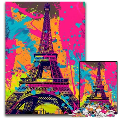 1000-teiliges Puzzle mit Graffiti-Kunst, Eiffelturm, anspruchsvolles Denkspiel, dekoratives DIY-Spiel, interaktives Familienspielzeug, 50x75cm/19,68x29,52 Zoll von JIANGENNF
