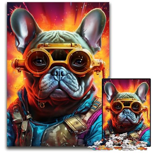 1000-teiliges Puzzle mit Krieger-Mops, anspruchsvolles Denkspiel, dekoratives DIY-Spiel, interaktives Familienspielzeug, 26x38cm/10,23x14,96 Zoll von JIANGENNF