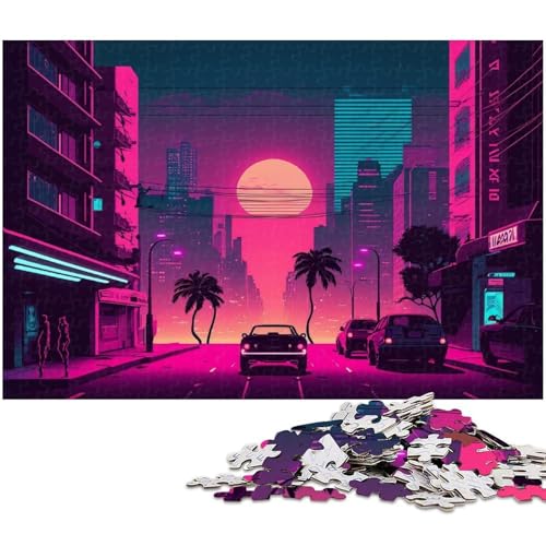 1000-teiliges Puzzle mit Neon-Retro-Landschaft für Erwachsene, Denkspiel, interaktives Familienspiel, geeignet für Kinder ab 14 Jahren, 50 x 75 cm / 19,68 x 29,52 Zoll von JIANGENNF