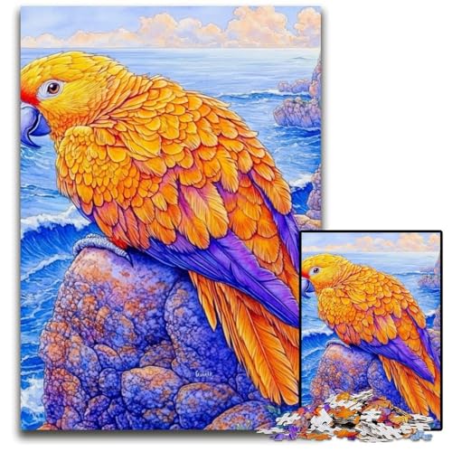 1000-teiliges Puzzle mit Papagei-Motiv, Holzpuzzle, Teenager, Paare und Freunde zum Geburtstag, zu Weihnachten, 50x75cm von JIANGENNF