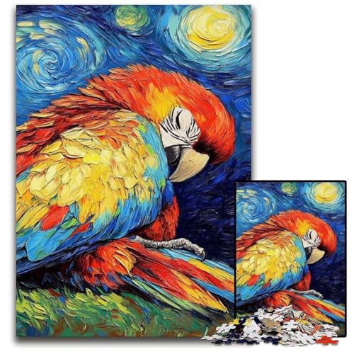 1000-teiliges Puzzle mit Papageien-Nachthimmel, anspruchsvolles Denkspiel, Familienaktivität, Heimdekoration, 50x75cm/19,68x29,52 Zoll von JIANGENNF