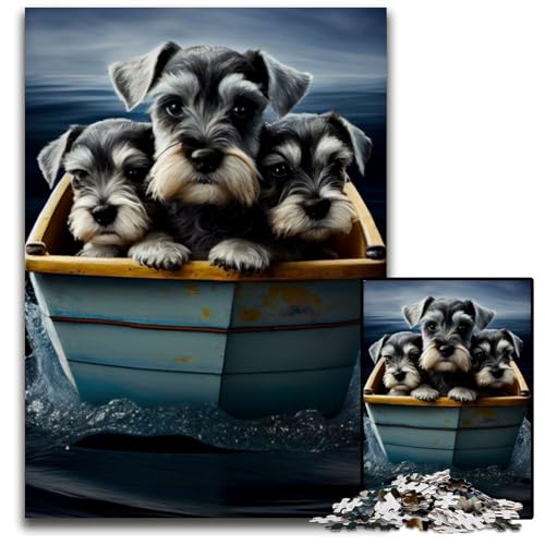 1000-teiliges Puzzle mit Schnauzer-Welpen, Bootsfahrt, Puzzle für Erwachsene, für Teenager und Familienspaß – DIY-Denkspiel, Geschenk, 50x75cm/19,68x29,52 Zoll 1000-teiliges Puzzle mit Schnauzer-Welpen, Bootsfahrt, Puzzle für Erwachsene, für Teenager und Familienspaß – DIY-Denkspiel, Geschenk, 50x75cm/19,68x29,52 Zoll von JIANGENNF