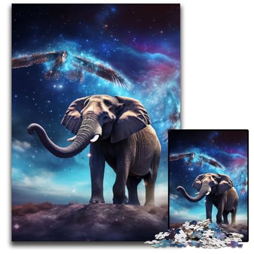 1000-teiliges Puzzle mit Stern-Tier-Elefant für Erwachsene, anspruchsvolles Denkspiel für Teenager, unterhaltsames interaktives Spiel für die ganze Familie, 26x38cm/10,23x14,96 Zoll von JIANGENNF