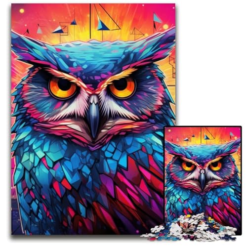 1000-teiliges Puzzle mit Tier-Eule, anspruchsvolles Denkspiel, dekoratives DIY-Spiel, interaktives Familienspielzeug, 50x75cm/19,68x29,52 Zoll von JIANGENNF