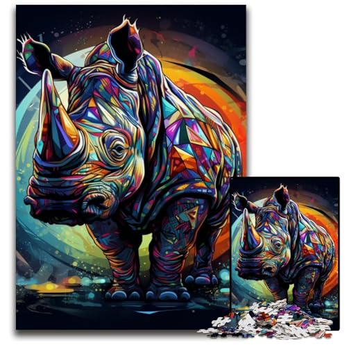1000-teiliges Puzzle mit Tierkunst, Nashorn, anspruchsvolles Denkspiel, dekoratives DIY-Spiel, interaktives Familienspielzeug, 50x75cm/19,68x29,52 Zoll von JIANGENNF