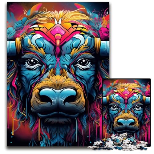 1000-teiliges Puzzle mit Tiermotiven von Büffeln für Erwachsene. Anspruchsvolles Denkspiel für Jugendliche, unterhaltsames interaktives Spiel für die ganze Familie, 50x75cm/19,68x29,52 Zoll von JIANGENNF