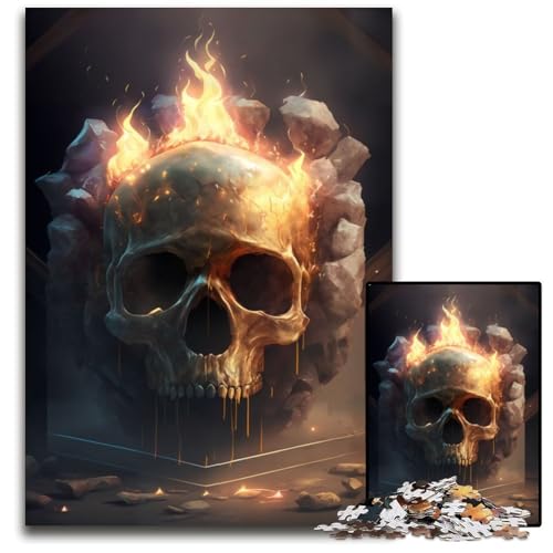 1000-teiliges Puzzle mit brennendem Eisschädel, anspruchsvolles Denkspiel, Familienaktivität, Heimdekoration, 50x75cm/19,68x29,52 Zoll von JIANGENNF