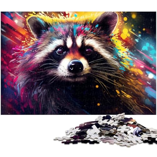 1000-teiliges Puzzle mit bunten Waschbären für Erwachsene, Denkspiel, interaktives Familienspiel, geeignet für Kinder ab 14 Jahren, 50 x 75 cm / 19,68 x 29,52 Zoll von JIANGENNF