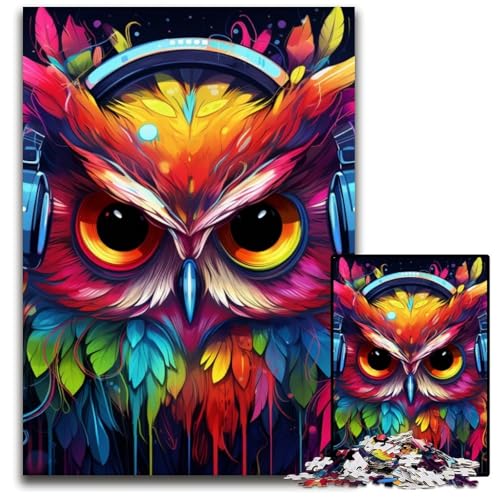 1000-teiliges Puzzle mit farbenfrohen Eulen-Kunstmotiven für Erwachsene, anspruchsvolles Denkspiel für Jugendliche, unterhaltsames interaktives Spiel für die ganze Familie, 26x38cm/10,23x14,96 Zoll von JIANGENNF