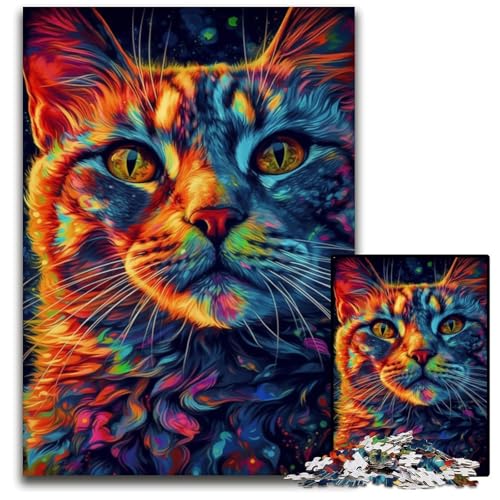 1000-teiliges Puzzle mit farbenfrohen Weltraumkatzen, anspruchsvolles Denkspiel, dekoratives DIY-Spiel, interaktives Familienspielzeug, 50x75cm/19,68x29,52 Zoll von JIANGENNF
