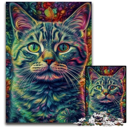 1000-teiliges Puzzle mit farbenfrohen Weltraumkatzen für Erwachsene. Anspruchsvolles Denkspiel für Jugendliche, unterhaltsames interaktives Spiel für die ganze Familie, 26x38cm/10,23x14,96 Zoll von JIANGENNF