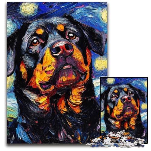 1000-teiliges Rottweiler-Nachthimmel-Puzzle für Erwachsene, Denkspiel, interaktives Familienspiel, geeignet für Kinder ab 14 Jahren, 26x38cm/10,23x14,96 Zoll von JIANGENNF