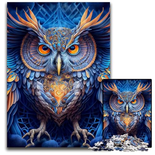 Abstrakte Eule 1000-teiliges Puzzle Holzpuzzle für Erwachsene Interaktives Familienspiel, Gehirnherausforderung, Lernspielzeug 50x75cm/19,68x29,52 Zoll von JIANGENNF