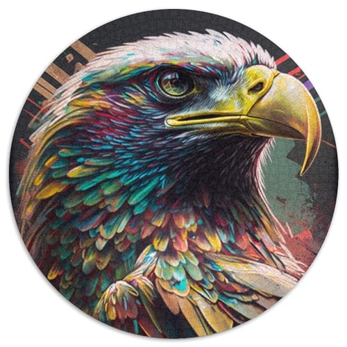 Adler-Gemälde, 1000-teiliges Puzzle, rund, 1000 Teile, für Erwachsene, Schwierigkeitsgrad: Anfänger, ideal als Geburtstags (Größe: 67,5 x 67,5 cm) von JIANGENNF