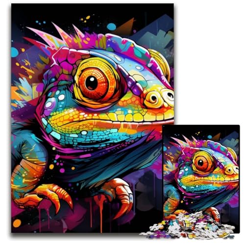 Art Chameleon Puzzle 1000 Teile, Papppuzzle, Weihnachten, Halloween, Ostern, Neujahr, 26x38cm/10,23x14,96 Zoll von JIANGENNF