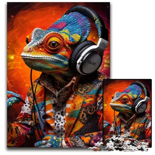 Art Chameleon Puzzle 1000 Teile Holzpuzzle Weihnachten, Halloween, Ostern, Neujahr 50x75cm/19,68x29,52 Zoll von JIANGENNF