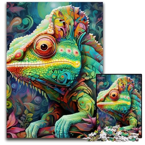 Art Chameleon Puzzle 1000 Teile Holzpuzzle Weihnachten, Halloween, Ostern, Neujahr 50x75cm/19,68x29,52 Zoll von JIANGENNF