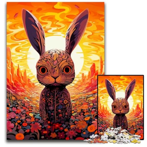 Art Rabbits Puzzle 1000 Teile Holzpuzzle Weihnachten, Halloween, Ostern, Neujahr 50x75cm/19,68x29,52 Zoll von JIANGENNF