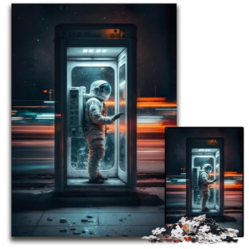 Astronaut in der Telefonzelle, 1000-teiliges Puzzle für Erwachsene, Puzzles für Erwachsene, Lernspielzeug für Teenager, Heimbüro-Dekor, 26x38cm/10,23x14,96 Zoll von JIANGENNF