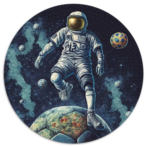 Astronaut spielt Fußball, Puzzle 1000 Teile, runde Puzzles mit 1000 Teilen für Erwachsene, Lernspielzeug für Teenager, Heimbüro-Dekor (Größe 67,5 x 67,5 cm) von JIANGENNF