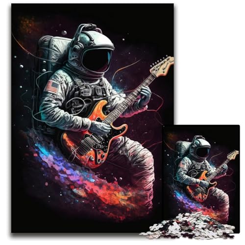 Astronaut spielt Gitarre, 1000-teiliges Puzzle für Erwachsene, Holzpuzzle für Erwachsene, Familienspaß, Gehirntraining, Teenager, 50x75cm/19,68x29,52 Zoll Astronaut spielt Gitarre, 1000-teiliges Puzzle für Erwachsene, Holzpuzzle für Erwachsene, Familienspaß, Gehirntraining, Teenager, 50x75cm/19,68x29,52 Zoll von JIANGENNF