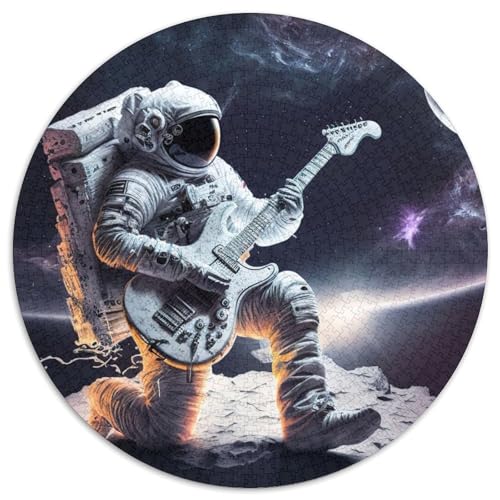 Astronaut spielt Gitarre, Puzzle für Erwachsene, 1000 Teile, rundes Puzzle mit 1000 Teilen, interaktives Familienspiel, Bastelgeschenk mit farbenfrohen Kunstwerken (Größe 67,5 x 67,5 cm) von JIANGENNF