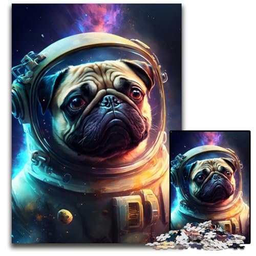 Astronauten-Mops, 1000-teiliges Puzzle aus Pappe für Erwachsene, für Reiseliebhaber und Paare, anspruchsvolles Spielzeug, 26x38cm/10,23x14,96 Zoll von JIANGENNF