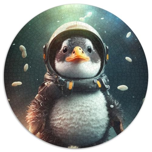 Astronauten-Pinguin-Baby-Puzzle 1000 Teile für Erwachsene, 1000-teiliges rundes Puzzle für Erwachsene, Lernspielzeug für Teenager, Heimbüro-Dekor (Größe 67,5 x 67,5 cm) von JIANGENNF