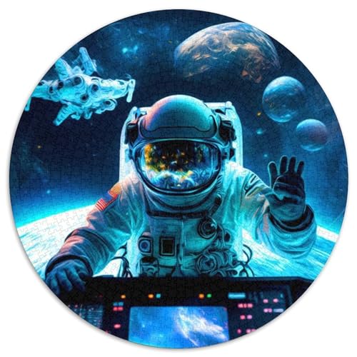 Astronauten-Puzzle für Erwachsene, 1000-teiliges, rundes Puzzle, interaktives Familienspiel, Denksportaufgabe als Geschenk, Lernspielzeug (Größe 67,5 x 67,5 cm) von JIANGENNF