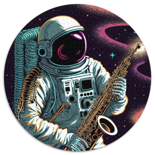 Astronauten-Saxophon-Puzzle 1000 Teile für Erwachsene, 1000-teiliges rundes Puzzle für Erwachsene, Lernspielzeug für Teenager, Heimbüro-Dekor (Größe 67,5 x 67,5 cm) von JIANGENNF