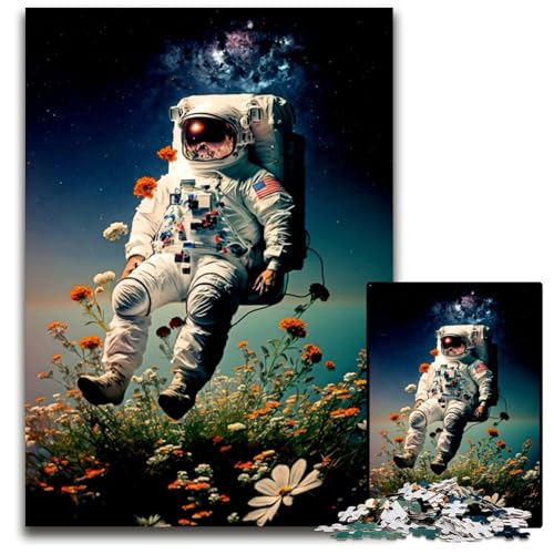 Astronauten- und Blumen-Puzzle für Erwachsene, 1000 Teile, anspruchsvolles Denkspiel für Teenager, unterhaltsames interaktives Spiel für die ganze Familie, 50x75cm/19,68x29,52 Zoll von JIANGENNF