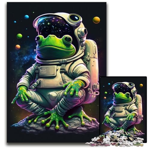 Astronautenfrosch-Puzzle für Erwachsene, 1000 Teile, Holzpuzzle, Weihnachten, Halloween, Ostern, Neujahr, 50x75cm/19,68x29,52 Zoll von JIANGENNF