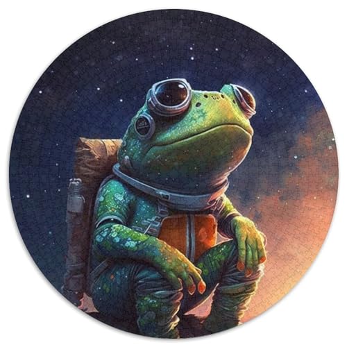 Astronautenfrosch-Puzzle für Erwachsene, 1000 Teile, rundes Puzzle mit 1000 Teilen, interaktives Familienspiel, Bastelgeschenk mit farbenfrohen Kunstwerken (Größe 67,5 x 67,5 cm) von JIANGENNF