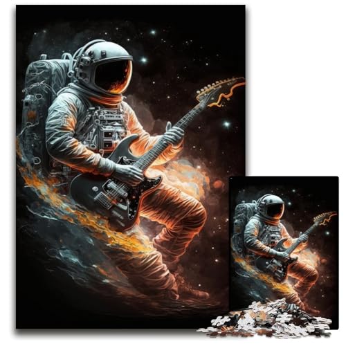 Astronautengitarre, 1000-teiliges Puzzle aus Holz für Erwachsene, für Reiseliebhaber und Paare, anspruchsvolles Spielzeug, 50x75cm/19,68x29,52 Zoll von JIANGENNF