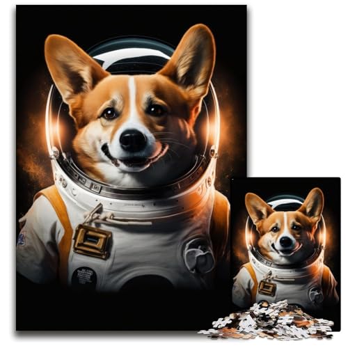 Astronautenhund, 1000-teiliges Puzzle aus Holz für Erwachsene, für Reiseliebhaber und Paare, anspruchsvolles Spielzeug, 50x75cm/19,68x29,52 Zoll von JIANGENNF